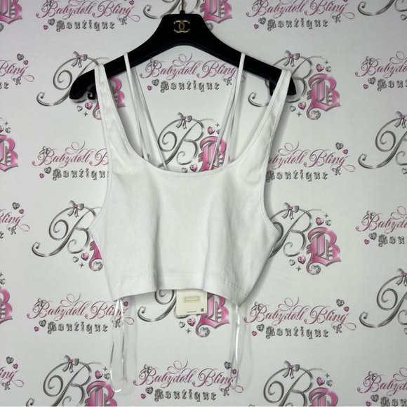 Zara tank top strappy new with tags dual strap white ribbed stretchy fabric - Picture 4 of 7